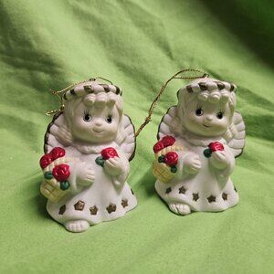 Giftco 2 Vintage Christmas Porcelain Angel Bell Ornaments Hand Painted READ